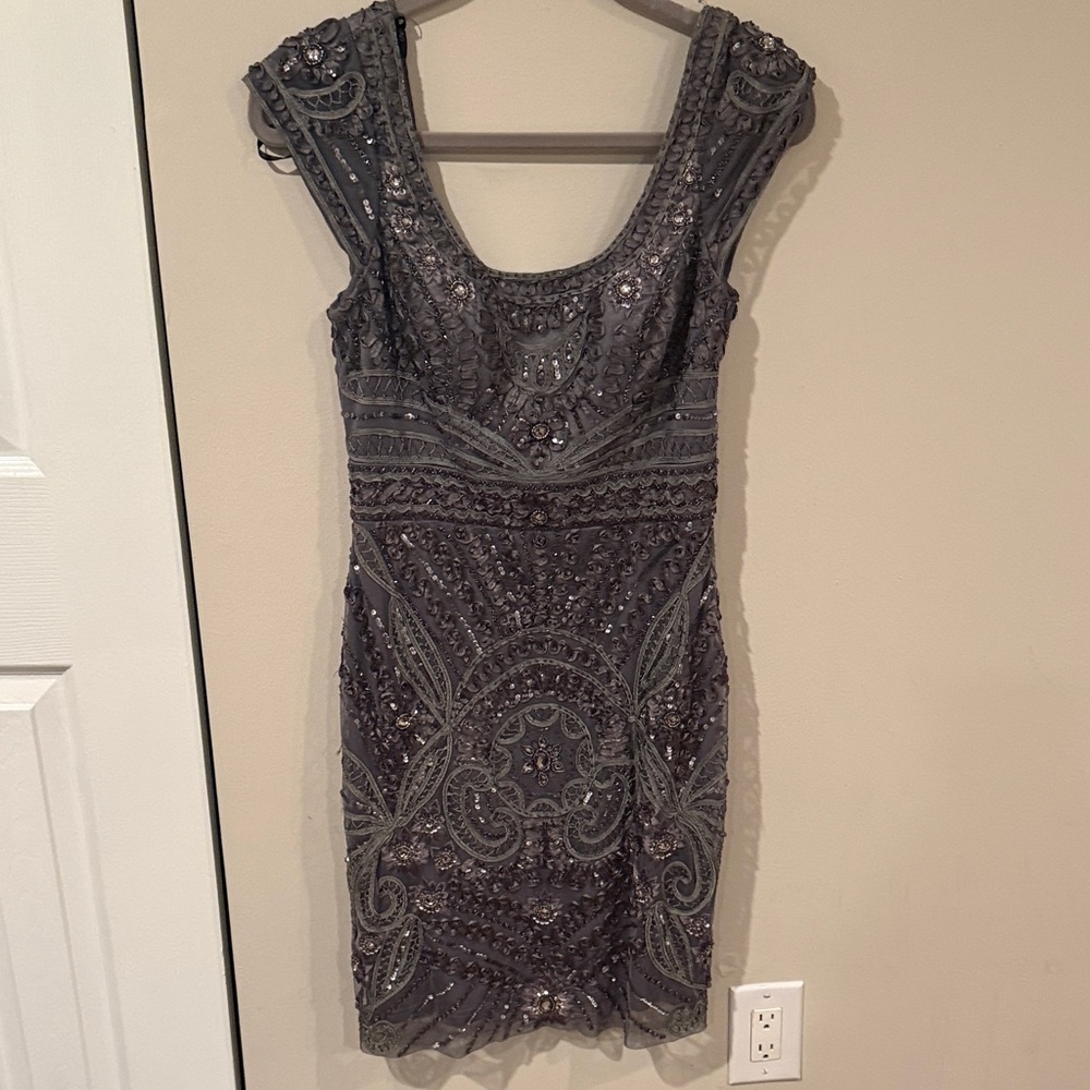 Sue Wong Charcoal Embellished Midi Dress